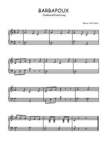 Téléchargez l'arrangement pour piano de la partition de Barbapoux en PDF